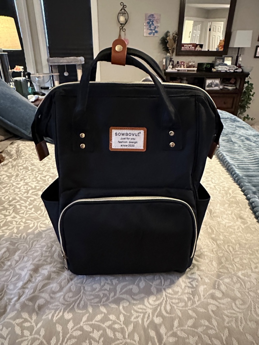 sowaovut Black Bag with Tan Trim Label